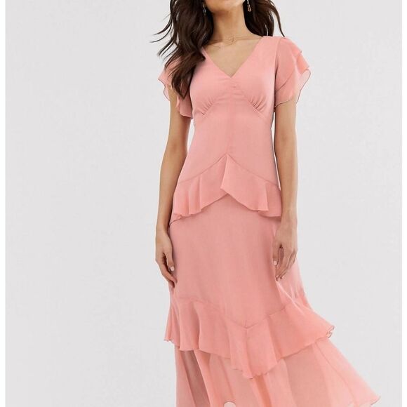 Warehouse tiered maxi dress with ruffles in pink size 8 - Picture 15 of 15